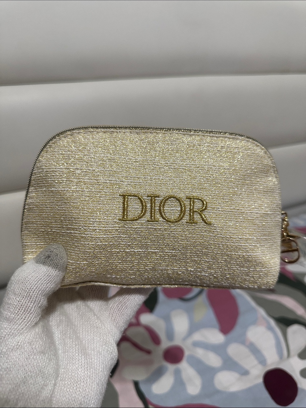Dior Gold Metallic Embroidered Novelty Cosmetic Pouch - Picture 6 of 9